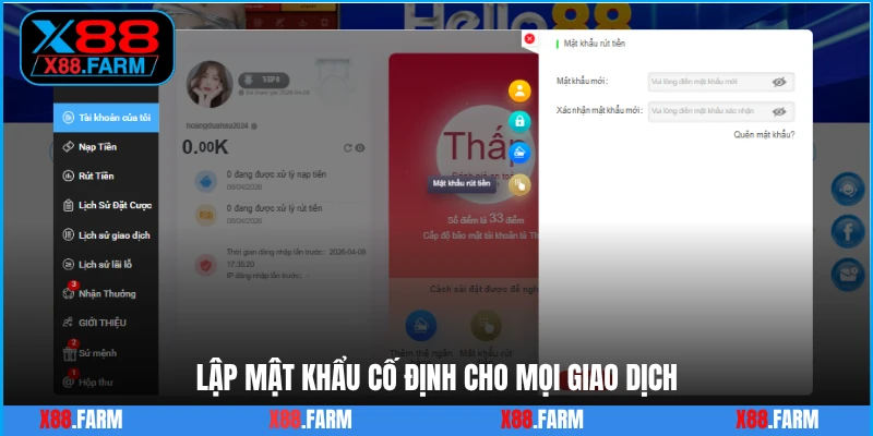  Lập mật khẩu cố định cho mọi giao dịch