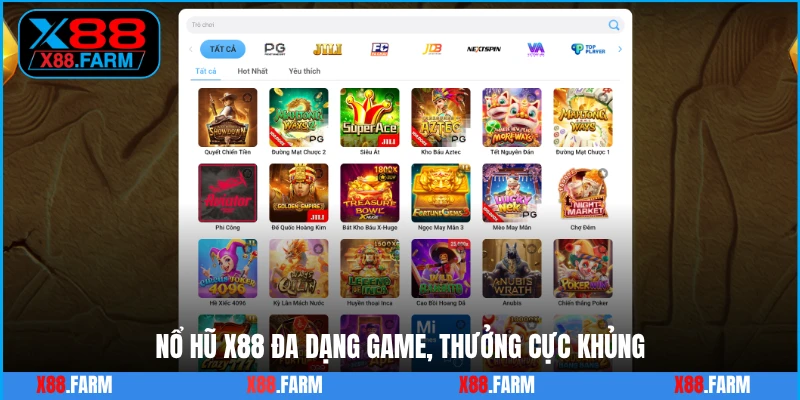 Nổ hũ X88 đa dạng game, thưởng cực khủng